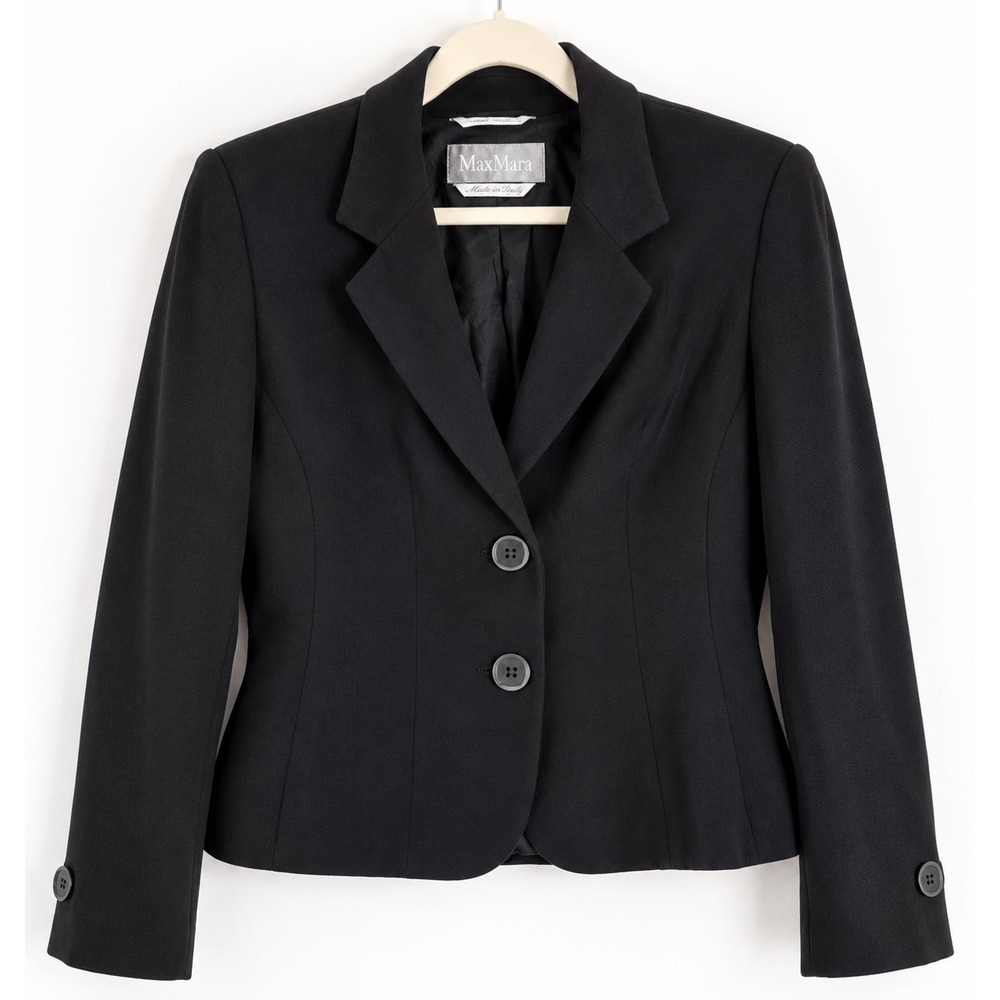 Max Mara Italy Womens Black Blazer Tailored 2 Button Career Jacket Designer